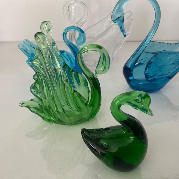 VINTAGE MCM 5 PC COLLECTION OF SWANS HANDBLOWN GLASS CHALET ETC - Picture 2 of 6